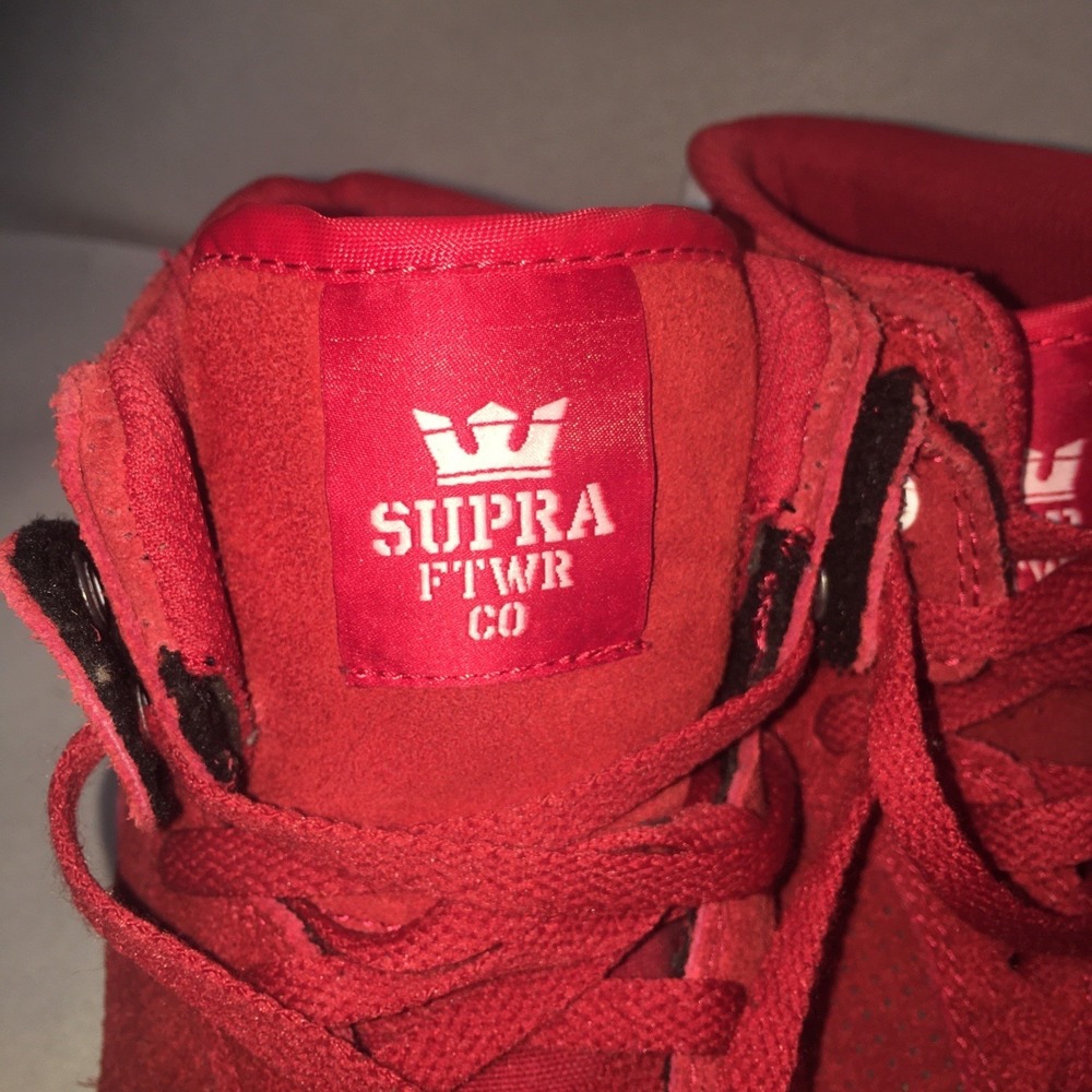 Supra Vaider Shoes Size 8 Red All Suede High Top Skate Sneakers Read Description - Picture 10 of 16
